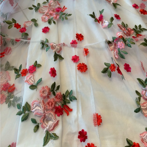 Floral embroidered dress sheer white short sleeve spaghetti strap coverup party - Picture 13 of 13